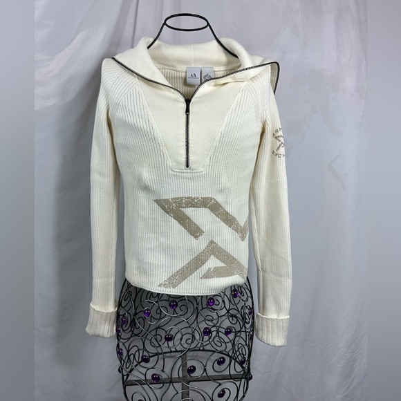 Armani Exchange white ribbed 1/4 zip sweater size S - Picture 1 of 8